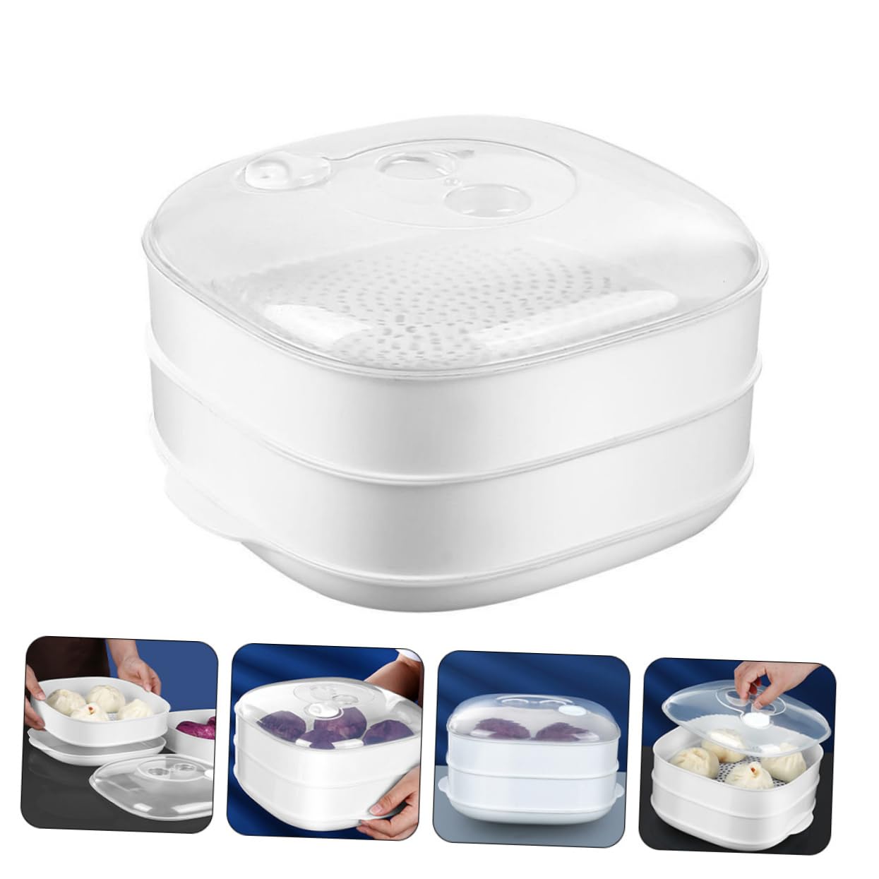 Alimentos Eléctricos Cocina Microondas Cesta Tapa Bollos De Vapor Bola De Masa De Arro 4