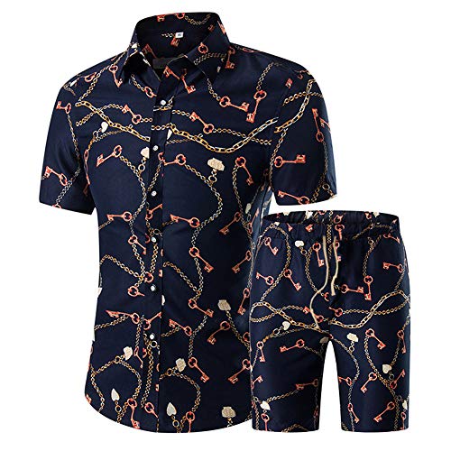 Men's Floral 2 Piece Tracksuit Short Sleeve Top and Shorts