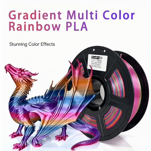 Image of PLA Filament 1.75mm, Fast Color Change Silk Rainbow, Glossy Multi Color 3D Printer Filament, Quick Rainbow PLA Filament for FDM 3D Printing, 1kg Spool