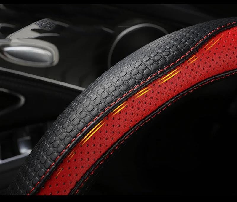 Lenkradbezug, O-Form, D-Form, 38 cm, Leder, rutschfest, Schutzhülle für Seat Leon MK1, MK2, MK3, Schwarz, D-Form