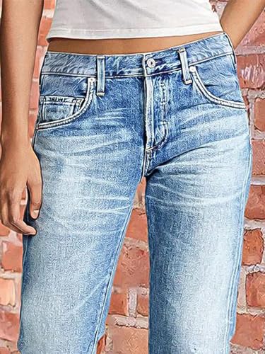 Flamingals Straight Leg Jeans for Women Cropped Mid Rise Stretchy Baggy Jean Wash Raw Hem Trendy Ankle Pants4