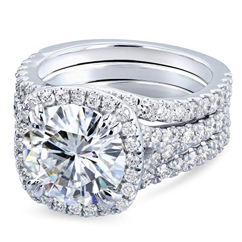 Kobelli Round G-H Moissanite Cushion Halo Bridal Wedding Set 4 1/3 CTW 14k White Gold 3 Piece Set2