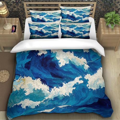 Parure de lit vagues océaniques housse de couette microfibre 200x200cm