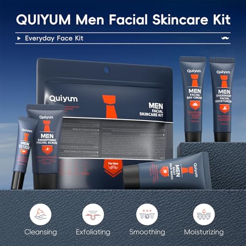 Mens Skin Care Set - Mens Facial Care Kit, Anti-Aging Skin Care Routine for Men: Face Wash, Scrub, Men\'s Evening Moisturizer & Day Cream, Eye Cream Beauty Gifts for Him Boyfriend Husband 5-Pack