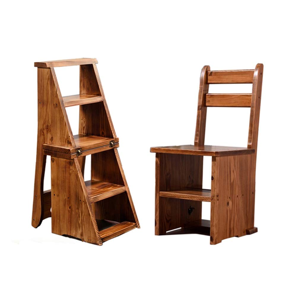 5-Step Folding Wooden Ladder Stool - Portable Stepladder for Adults Shoe Bench &amp; Flower Rack Ideal for Indoor Kitchen &amp; Bathroom Use Black Color(Light Brown)
