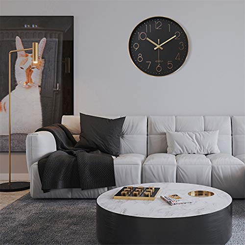 Image of HZDHCLH 12 inch Black Wall Clocks Battery Operated, Small Silent Non Ticking Wall Clock for Living Room Bedroom Kitchen Office Classroom Decor(Black Rose Gold)