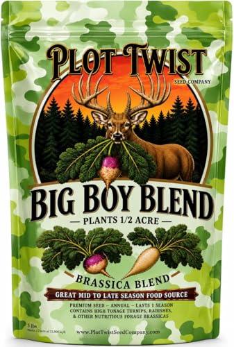 Plot Twist Seed Company Big Boy Brassica Blend for Deer - Plants 1/2 Acre - Contains: Purple Top Turnips, Radishes, Forage Kale, Winter Rape - High Tonnage Mid-Late Season Food Source