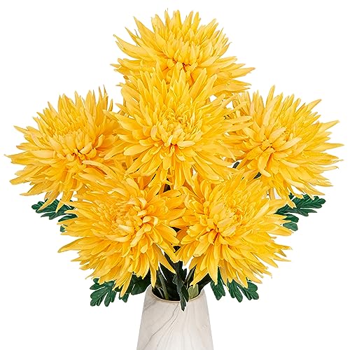 Hollyone-6Pcs-Yellow-Artificial-Mums-Flowers-Large-Faux-Chrysanthemum-Flowers-Silk-Flower-256-Long-Stem-Spider-Mum-Flower-Spring-Summer-Floral-Arrangements-Bouquets-Fake-Pincushion-for-Home-Decor Hollyone 6Pcs Yellow Artificial Mums Flowers Large Faux Chrysanthemum Flowers Silk Flower 256 Long Stem Spider Mum Flower Spring Summer Floral Arrangements Bouquets Fake Pincushion for Home Decor