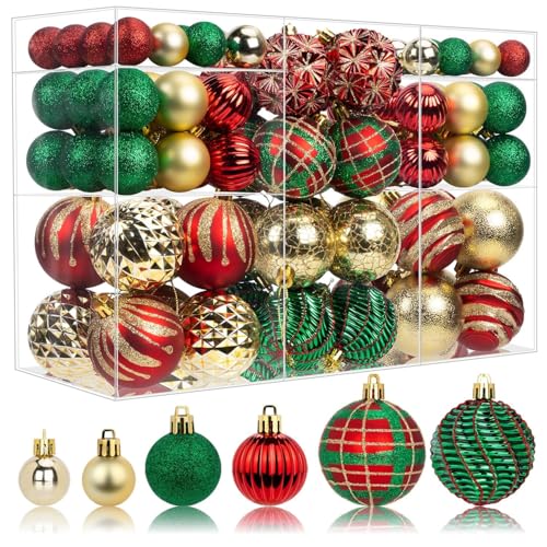 100ct Christmas Ball Ornaments Set, Red Green and...