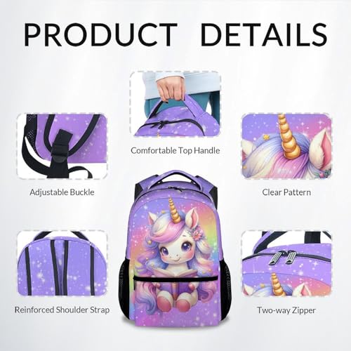 Girls Backpack, Unicorn Backpacks for Kids, 17" Toddler Bookbag for Elementary Preschool Kindergarten, Cute Rainbow School Bag4