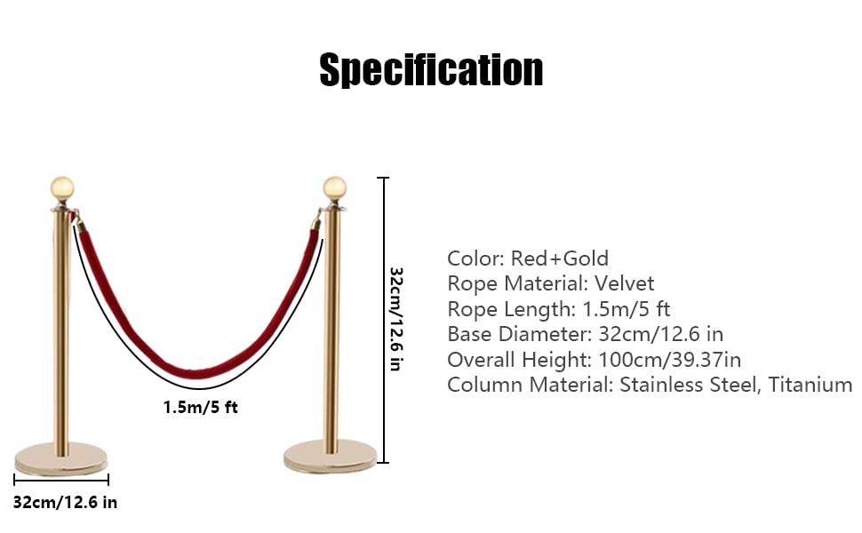 Gdrasuya10 6PCS Stanchion Set Stanchion Posts Queue Pole 5FT Red Velvet Ropes Crowd Control Barrier for Controlling Places Theaters Hotels Red Carpet Events Exhibitions(Red+Gold)