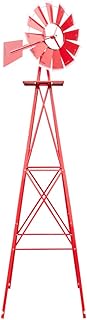VINGLI 8FT Metal Windmill Ornamental Spinner Backyard Garden Decoration Weather Vane, Heavy Duty Wind Mill w/ 4 Legs Design, Red