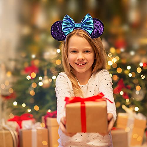 Image of FANYITY Mouse Ears, Sequin Mouse Ears Headband for Girls Women Halloween Birthday Party (Purple)