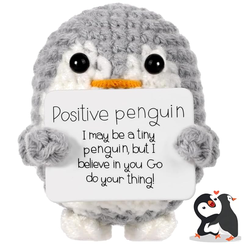 Trevixor Handmade Crochet Penguin,Positive Penguin Plush model, Crochet Animals Collection, Positive Crochet Animals for Emotional Support, Cute Crochet Penguin Gift