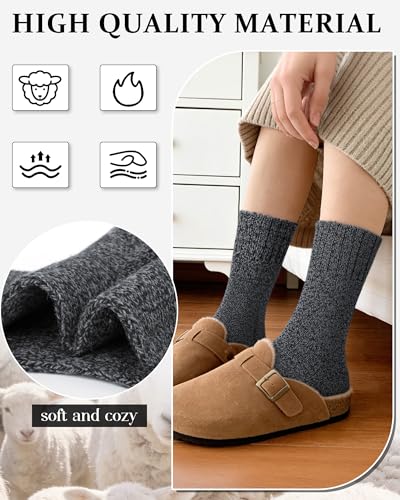 Image of Loritta Wool Socks for Women, Winter Warm Hiking Boot Socks Gifts | Classic Cozy Crew, Vintage Knit, Soft Thick House Socks, Outdoor, Christmas Gift, Stocking Stuffers for Mom Grandma Wife