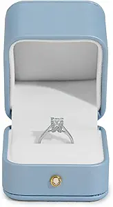 Sky Blue Leather Ring Gift Box for Proposal with Velvet Interior and Metal Hinges For Proposal Engagement Birthday Gifts