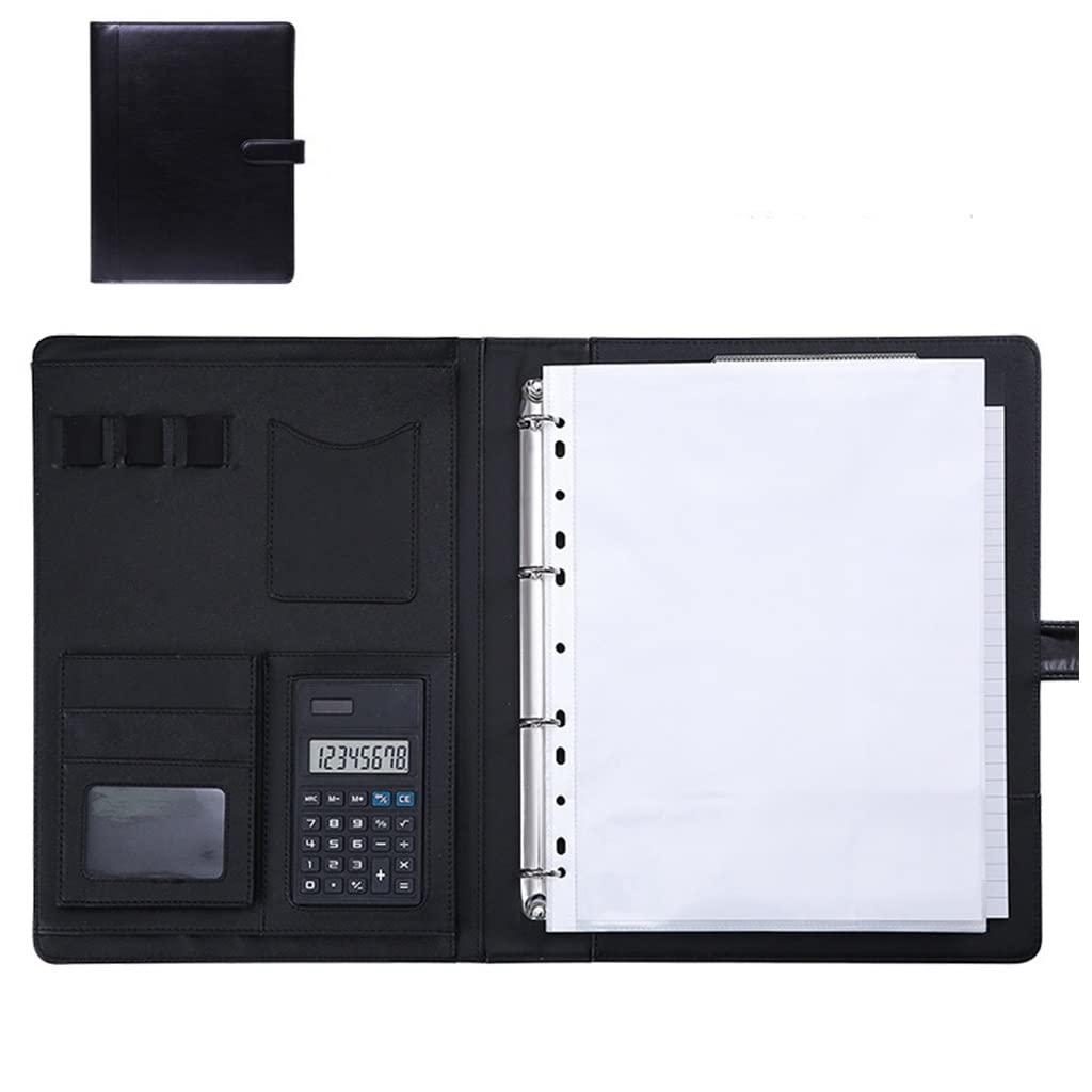 Porte Documents A4 Conférencier Portefeuille d'affaires dossier classeur Padfolio avec 4 reliure à anneaux entretien conférence portefeuille organisateur portefeuille Padfolio pour femmes hommes