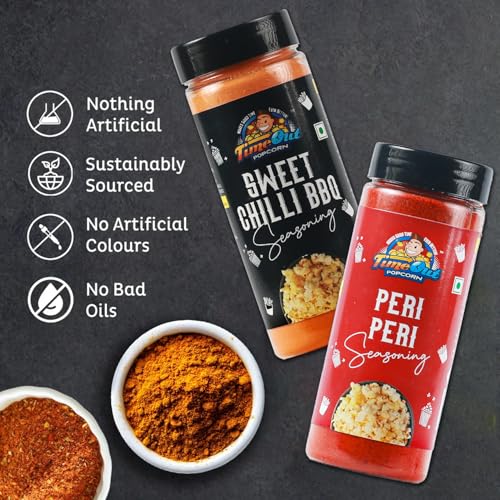 Image of Time Out Popcorn Sweet Chilli BBQ + Peri Peri Seasoning | Multi-Purpose Seasoning | Popcorn & Snack Flavoring | Pack of 2, 100g Each |