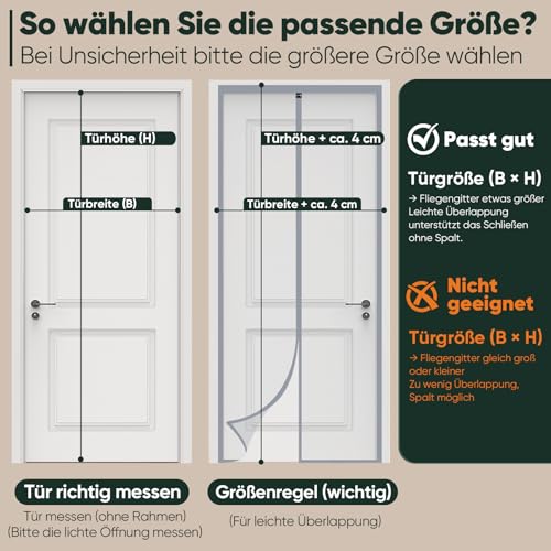 Sekey Fliegengitter Tür für Balkontür Magnet Insektenschutz Türvorhang Moskitonetz 90x210 cm Grau – Ansicht 5