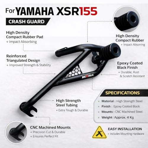 Image of MOXZILLA Crash Guard Shark Model for Yamaha XSR155 Bike Direct Fit Crash Guard (Black)