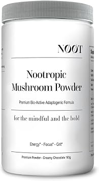 NOOT Nootropic Mushroom Powder Mushroom Supplement, Creamy Cocoa Powder with Lions Mane, Reishi, Chaga & Cordyceps, Adaptogen Supplements, Biohacking Products, Adaptogen Drink Mix, 1 Month Supply