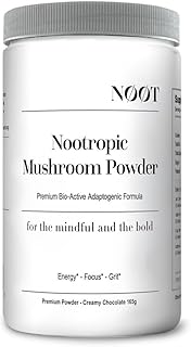 NOOT Nootropic Mushroom Powder – Mushroom Supplement, Creamy Cocoa Powder with Lions Mane, Reishi, Chaga & Cordyceps, Adaptogen Supplements, Biohacking Products, Adaptogen Drink Mix, 1 Month Supply