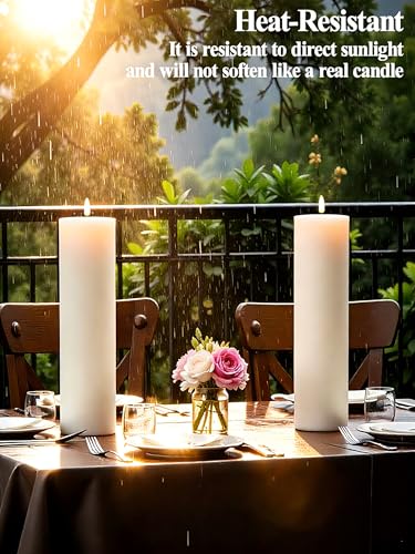 Image of Gmnee 4 inchx8 inch Outdoor Waterproof Flameless Candles with Remote Timers Plastic | Extra-tall, Extra-large, Battery Operated Candles, LED Candles, Electric Fake Pillar Candles for Patio Decor (White)