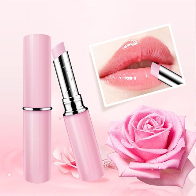 Allbestaye Hyaluronic Acid Rose Lip Balm Lip Plumper Beeswax Jojoba Oil 100% Natural Lip Tinted Lipstick Lip Care (pink)
