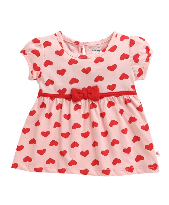 Image of BUMZEE Baby Girls Regular Fit Half Sleeves Round Neck Cotton Knee Length Fit & Flare Dress