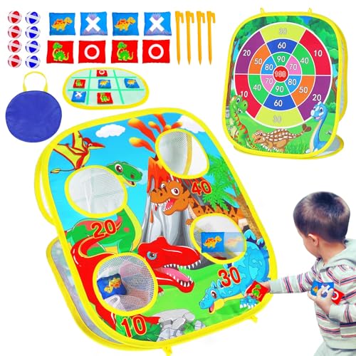 3 in 1 Bean Bag Toss Game for Kids, Toddler Toys for 3 4 5 Year Old Boys Girls Birthday Gifts, Dinosaur Cornhole Party Games Backyard Outdoor Outside Toys Ages 3-4 4-8 Toy Game