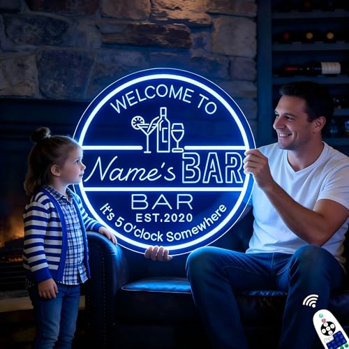 Neon Sign Custom Bar Signs for Outdoor Indoor Use Home Bar Man Cave Personalized Bar Beer LED Neon Lights Customized Cheers Mugs Light Up Sign Gift for Man Husband Son Boy Pub Business Bistro Remote