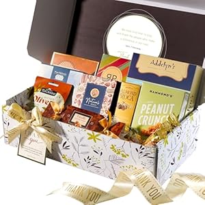 Broadway Basketeer Thank You Gift Box for Appreciation – Deluxe Gourmet Delight – Curated Gourmet Food – Treats Gift Box – Individually Wrapped Gourmet Edible Care Package