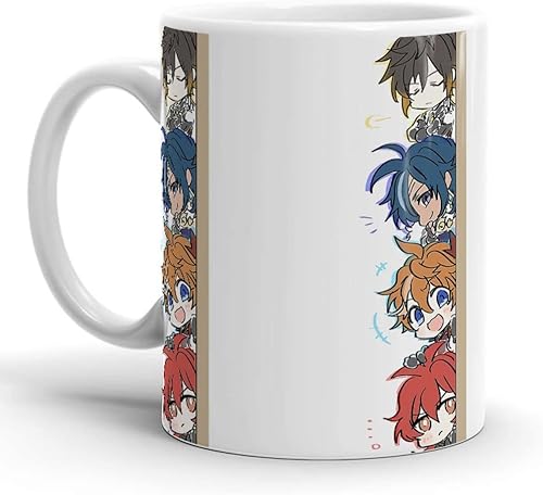 Tazas blancas Genshin de cerámica estética de té de impacto Viaje Chibi tazas Peeker cumpleaños niño banda 11 oz o 15 oz taza de café regalos para