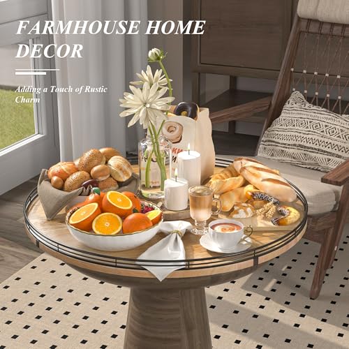 Image of 24 inch Lazy Susan Oak Wood Turntable Organizer for Cabinet, Farmhouse Round Wooden Large Lazy Susan Organization and Storage for Dining Table, Pantry, Kitchen, Countertop, Cupboard, Home Decor