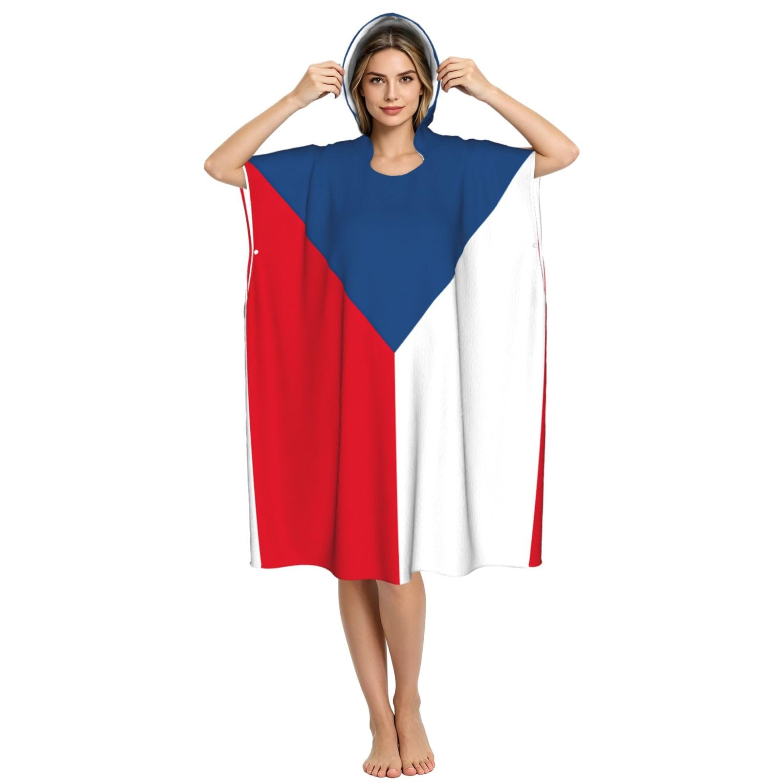 Yyoretp Flag of the Czech Republic Print Surf Poncho Changing Towel Swim Robe Hoodie Quick Dry Terry Cloth Swimming Cover Up