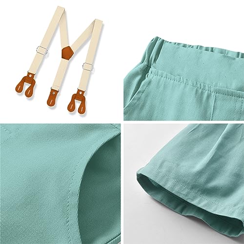 Image of SANGTREE Baby Shorts Dress Clothes Set, T-Shirt + Bowtie + Suspender Shorts Outfit, 3 Months - 14 Years