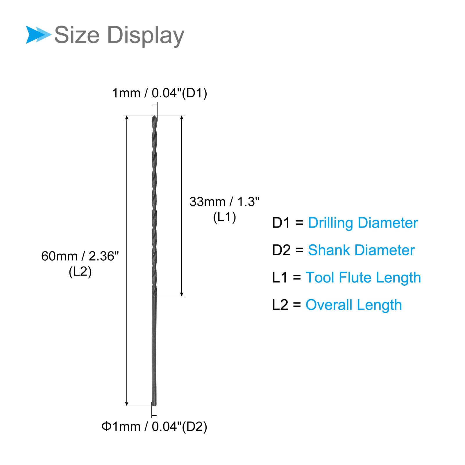 CoCud Twist Drill Bits, 1mm Drilling Diameter, Black Oxide High Speed Steel Extra Long Straight Shank - Image 2