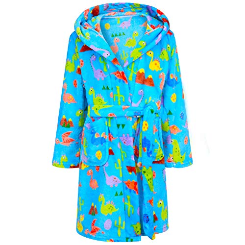 Boys Girls Bathrobes Toddler Kids Hooded Robes Plush Soft Coral Fleece Pajamas Sleepwear for Girls Boys(Mr Dinosaur,2T)