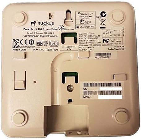 Bottom label of Ruckus R300 showing model and serial information