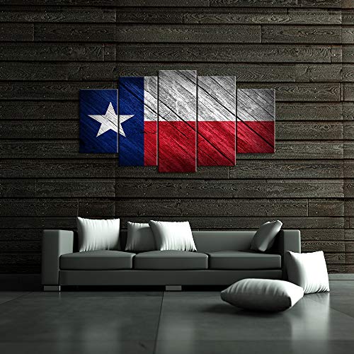 Iknow Foto Large 5 Panel Canvas Prints Texas State Flag Wall Art Decor Modern Multi Panel Split Prints Rustic Wood Look For Dining Living Room Kitchen Bedroom Office Walls Decoration #TOP2