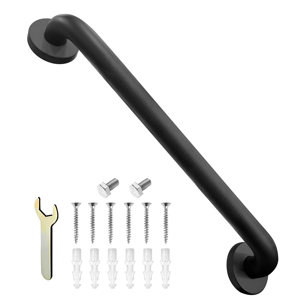 Barra de agarre de ducha, barra de seguridad antideslizante para baño, bañera, inodoro, acero inoxidable 304, agarre texturizado, pasamanos para personas mayores (negro, 20 pulgadas de largo x 1