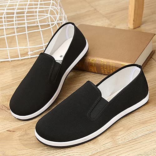 Light and Breathable Martial Arts Footwear, Men Chinese Traditional Old Beijing Kung Fu Style Canvas Kung Fu Slip-On Shoes, Comfortable Rubber Sole Breathable Non-Slip and Wear-Resistant2