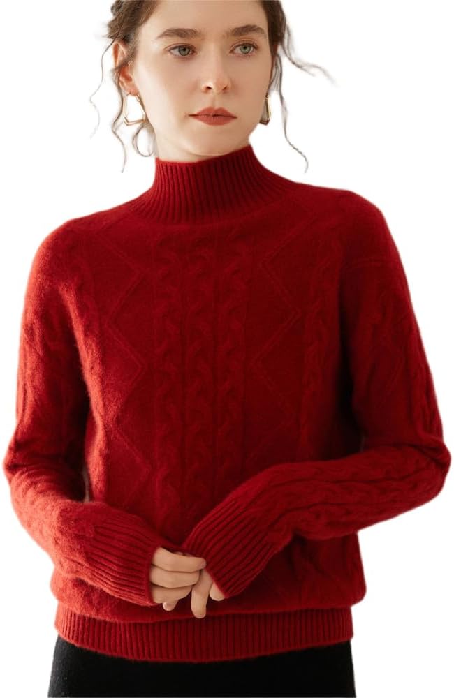 Women's Cashmere and Merino Wool Blend Thick Knit Classic-Fit Long-Sleeve Turtleneck Sweater