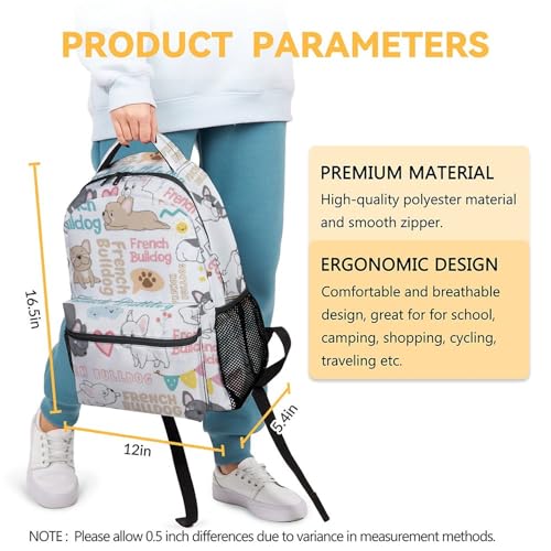 Girls French Bulldog Backpack for School - 16 Inches White Backpacks for Girls - Cute Durable Bookbag for Elementary3