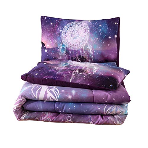 NTBED Galaxy Dream Catcher Comforter Set Queen Purple, 3-Pieces Bohemian Mandala Quilt , Psychedelic Dreamcather Starry Sky Bedding Set for Adults Teens Girls (Purple, Queen)
