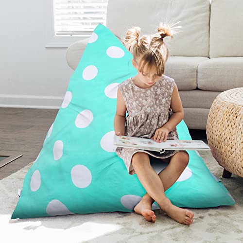 Butterfly Craze Bean Bag Chair Cover, Functional Toddler Toy Organizer, Fill With Stuffed Animals To Create A Jumbo, Comfy Floor Lounger For Boys Or Girls, Stuffing Not Included, Aqua Polka Dots #TOP19