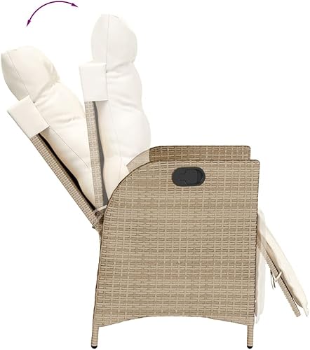 Miniatura 8 de Sillas para patio reclinables, 2 piezas con reposapiés, color beige, poliéster, ratán, cómodas sillas para patio al aire libre, Sillas para Comedor