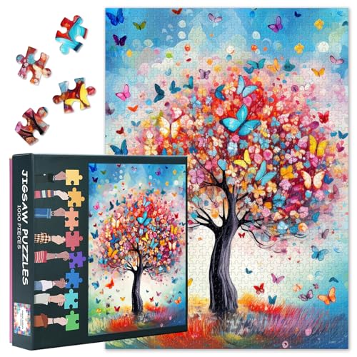 Rompecabezas para adultos 1000 piezas, puzzle duro imposible de mariposas y árbol de fantasía