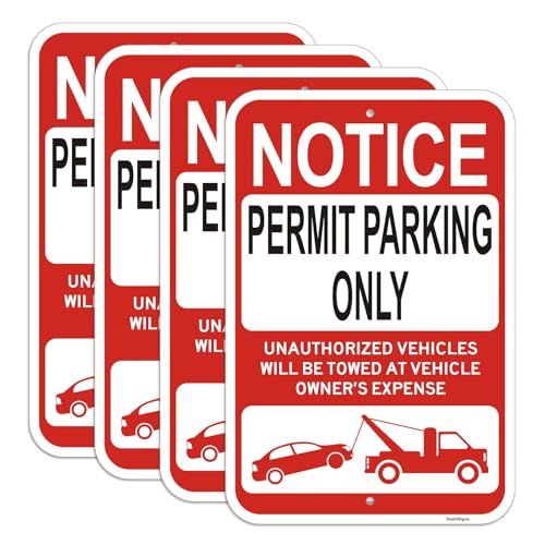 DazhiSigns 4 Pack Large Permit Parking Only Sign, 18