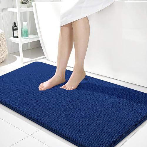 Image of OLANLY Thick Memory Foam Bathroom Runner Rugs 44x24, Extra Soft Absorbent Long Bath Rug, Quick Dry Bath Mats, Non-Slip, Machine Washable Mat for Bathroom, Tub and Shower, Home Decor Accessories, Navy